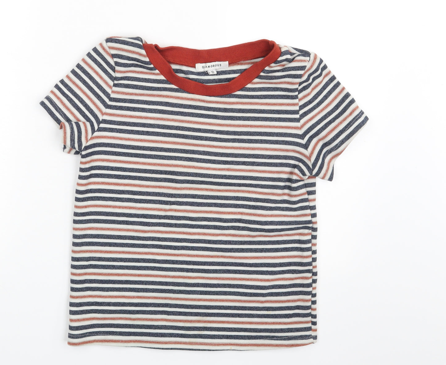 Glamorous Womens Multicoloured Striped   T-Shirt Size 10