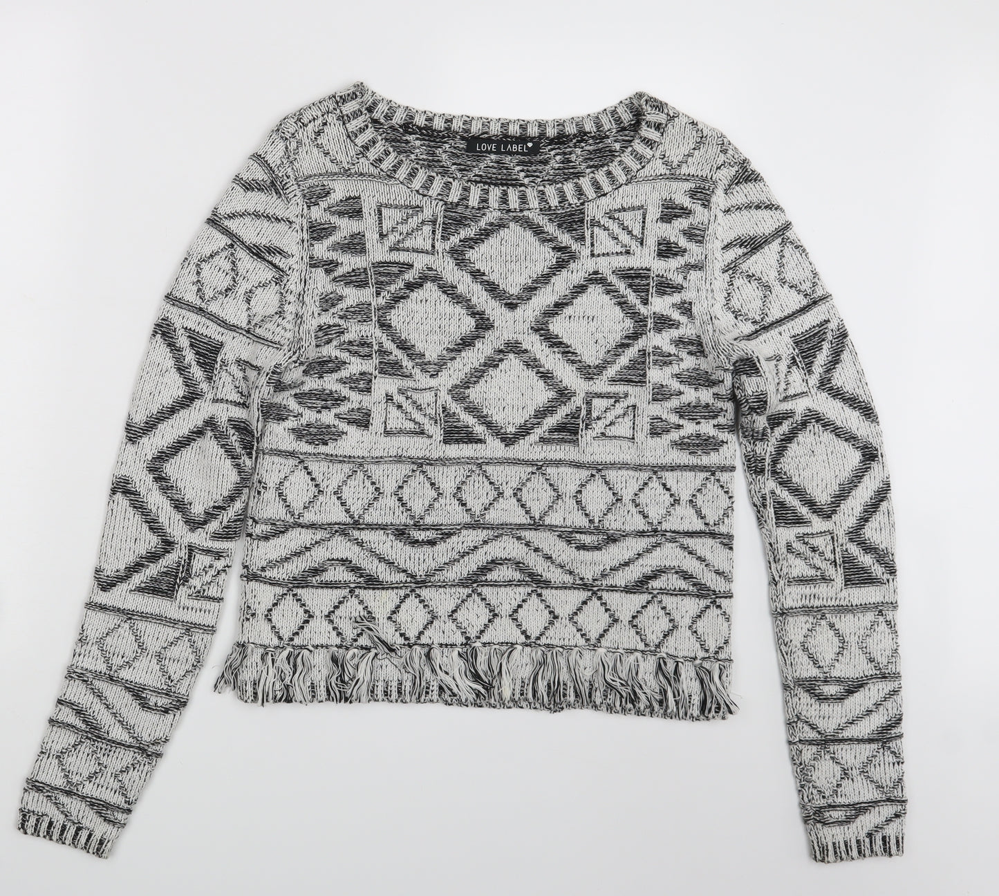 Love Label Womens White Argyle/Diamond  Pullover Jumper Size 10