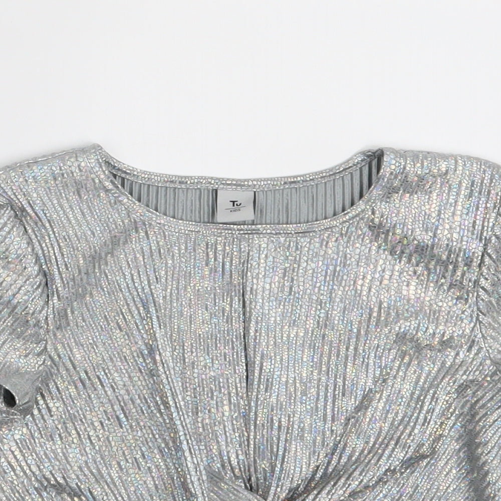 TU Girls Silver   Basic Blouse Size 9 Years