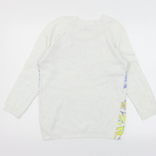 BASSINI Womens White Floral Knit Pullover Jumper Size M
