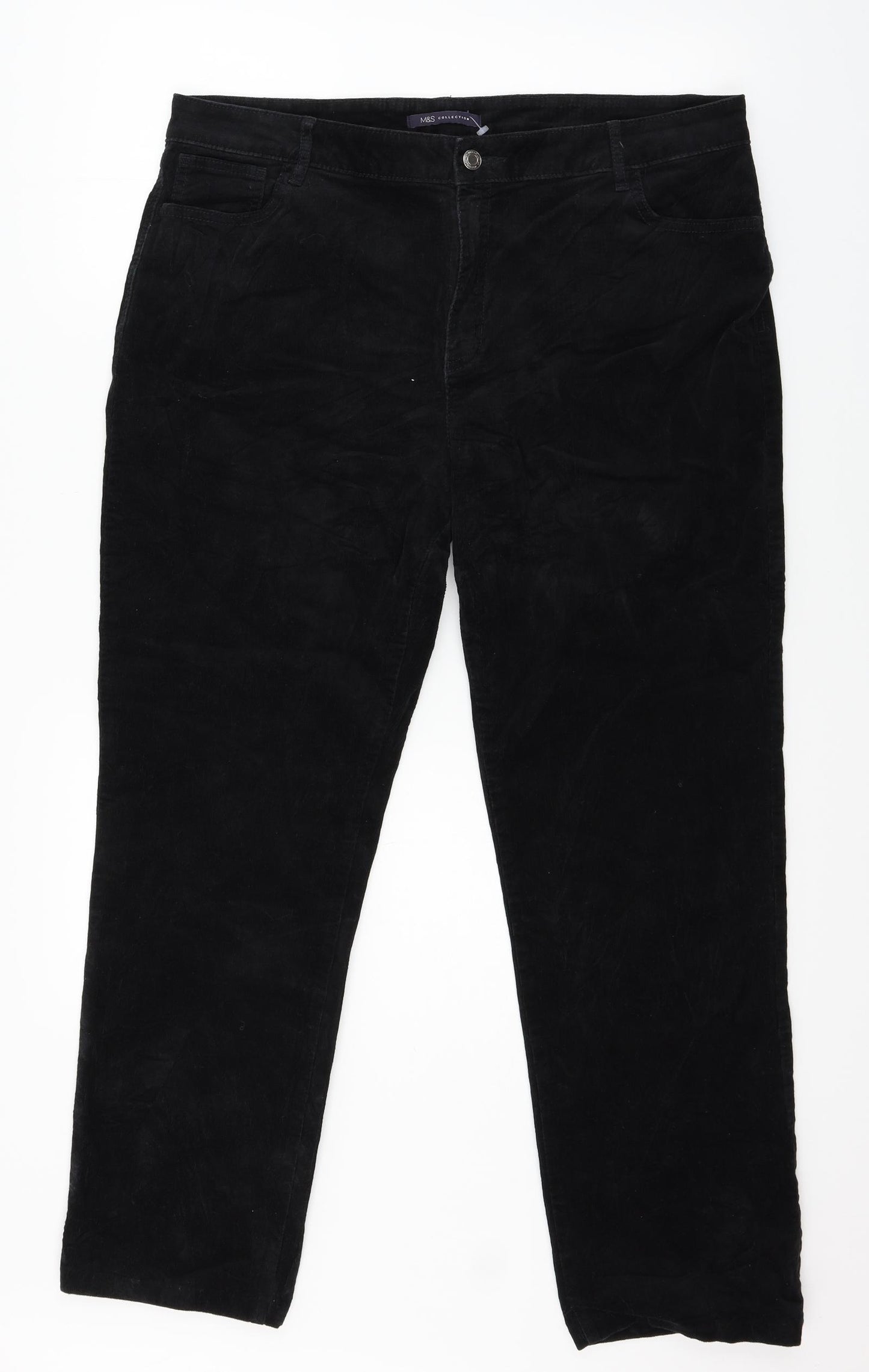 Marks and Spencer Womens Black  Corduroy Trousers  Size 18 L28 in
