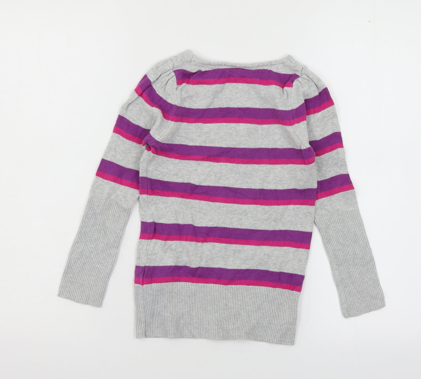 Marks and Spencer Girls Grey Striped Knit Pullover Jumper Size 5-6 Years
