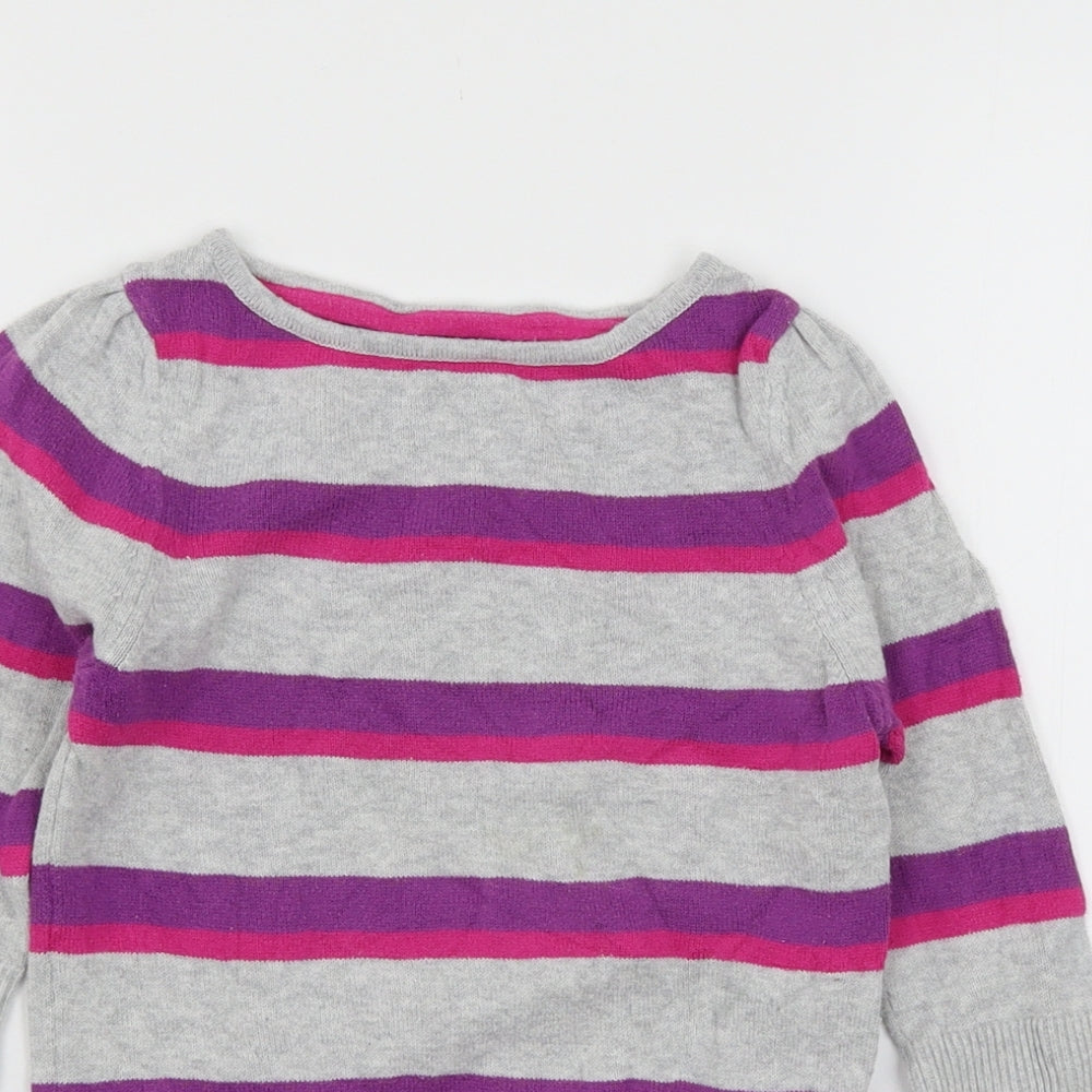 Marks and Spencer Girls Grey Striped Knit Pullover Jumper Size 5-6 Years