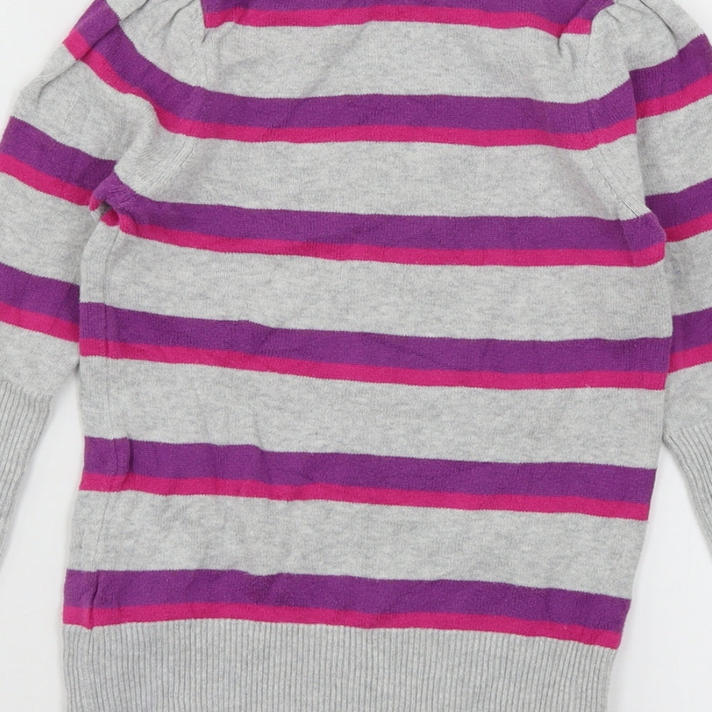Marks and Spencer Girls Grey Striped Knit Pullover Jumper Size 5-6 Years