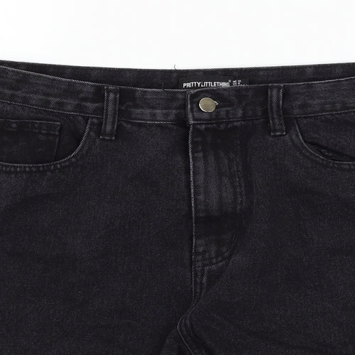 PRETTYLITTLETHING Womens Black  Denim Hot Pants Shorts Size 12