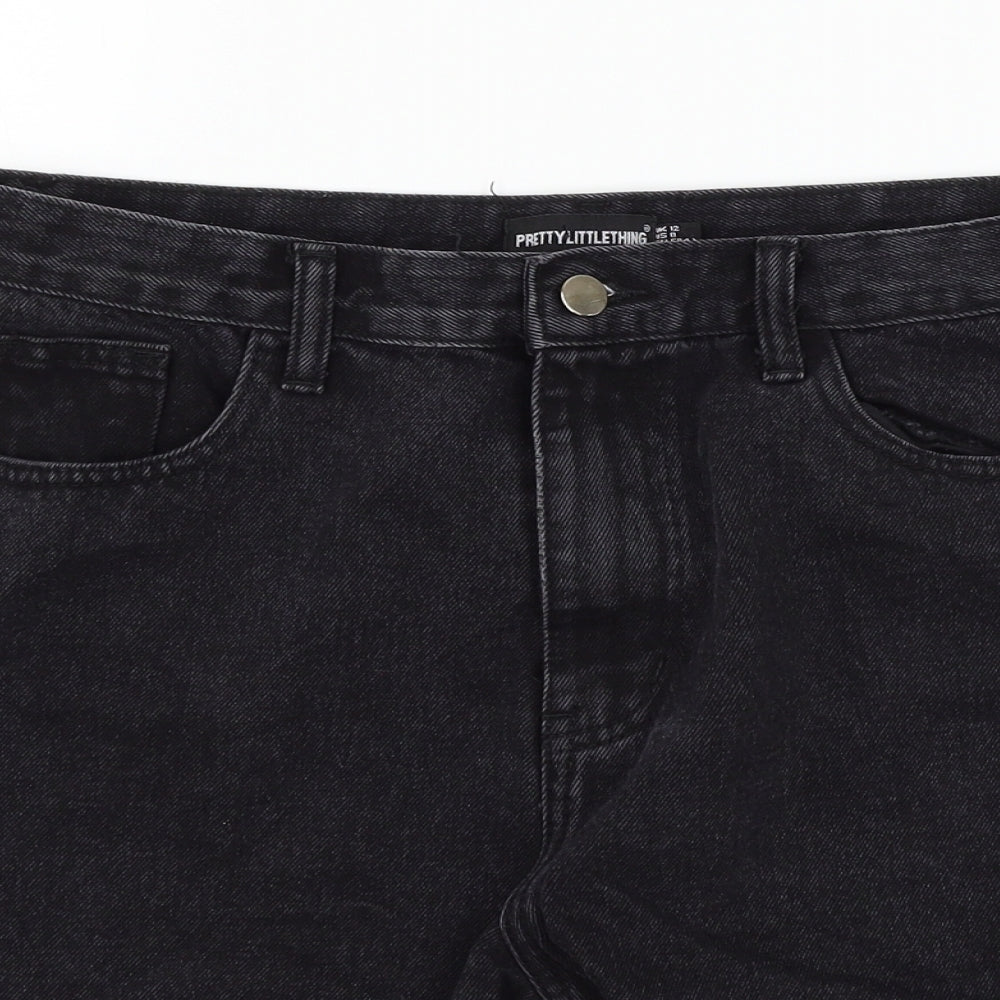 PRETTYLITTLETHING Womens Black  Denim Hot Pants Shorts Size 12