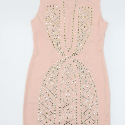 Layers Womens Pink Geometric Jersey Bodycon  Size S