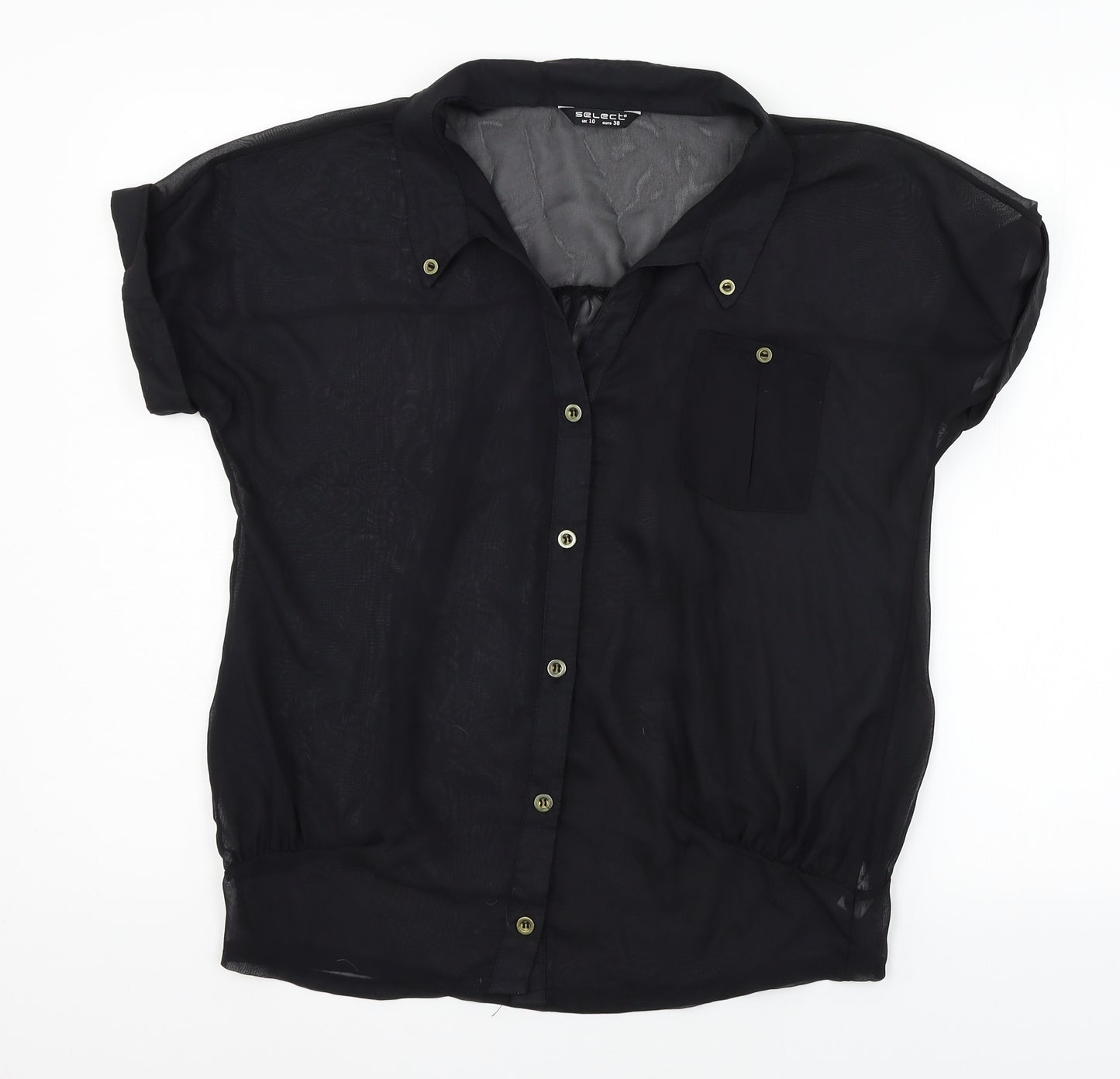 Select Womens Black  Chiffon Basic Blouse Size 10
