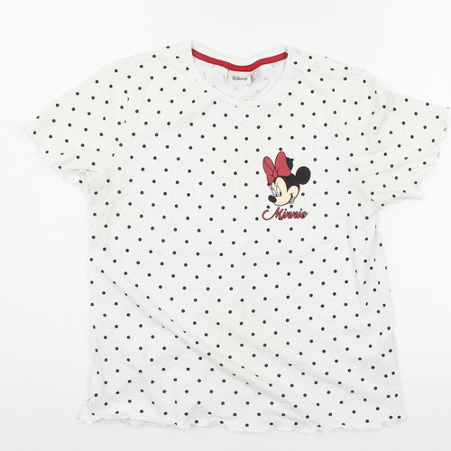 Disney Womens White Polka Dot Jersey Top Pyjama Top Size 10  - Minnie Mouse