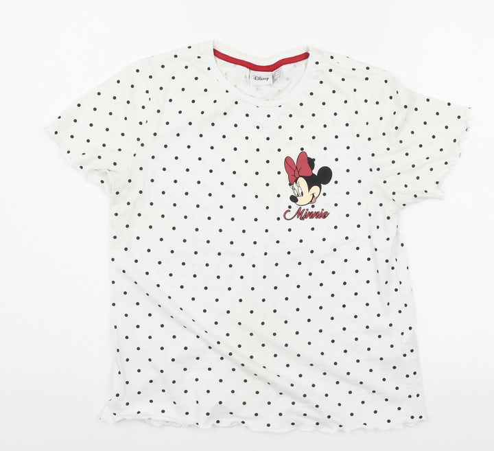 Disney Womens White Polka Dot Jersey Top Pyjama Top Size 10  - Minnie Mouse