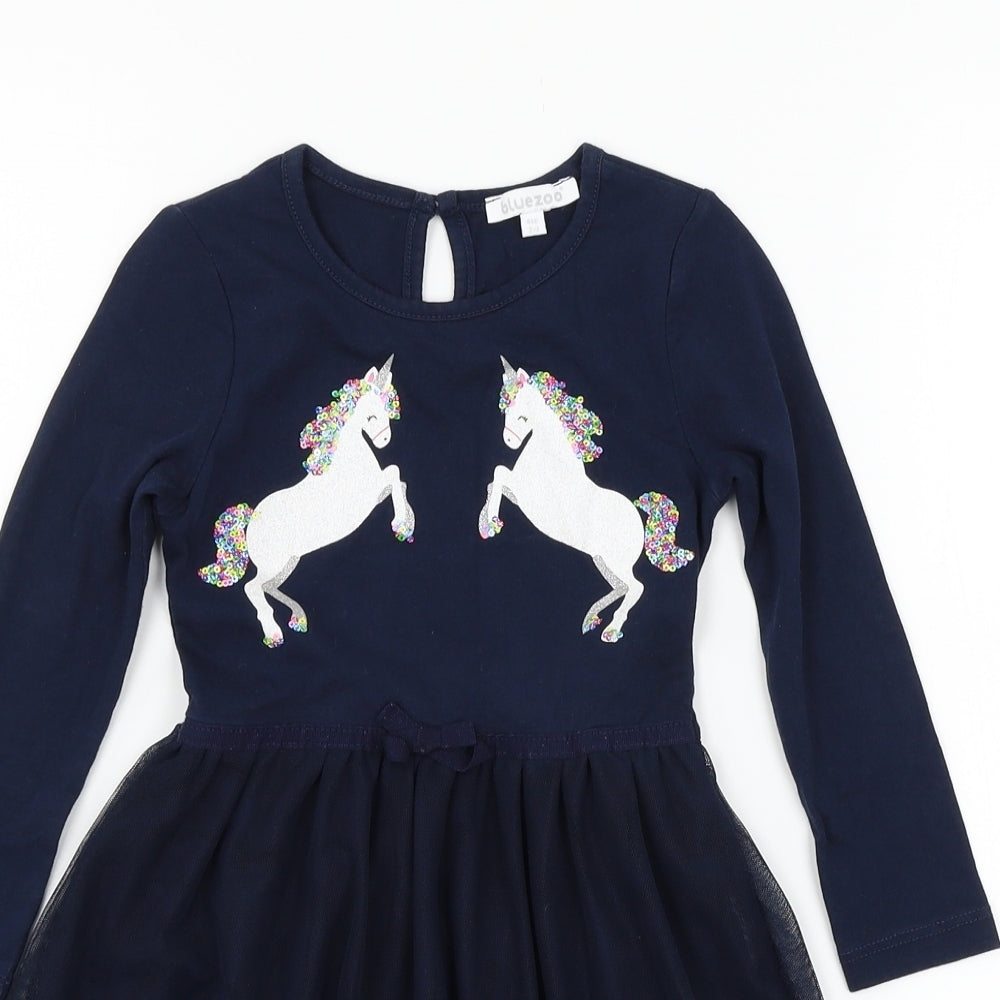 Blue Zoo Girls Blue  Jersey Skater Dress  Size 2-3 Years  - Unicorn
