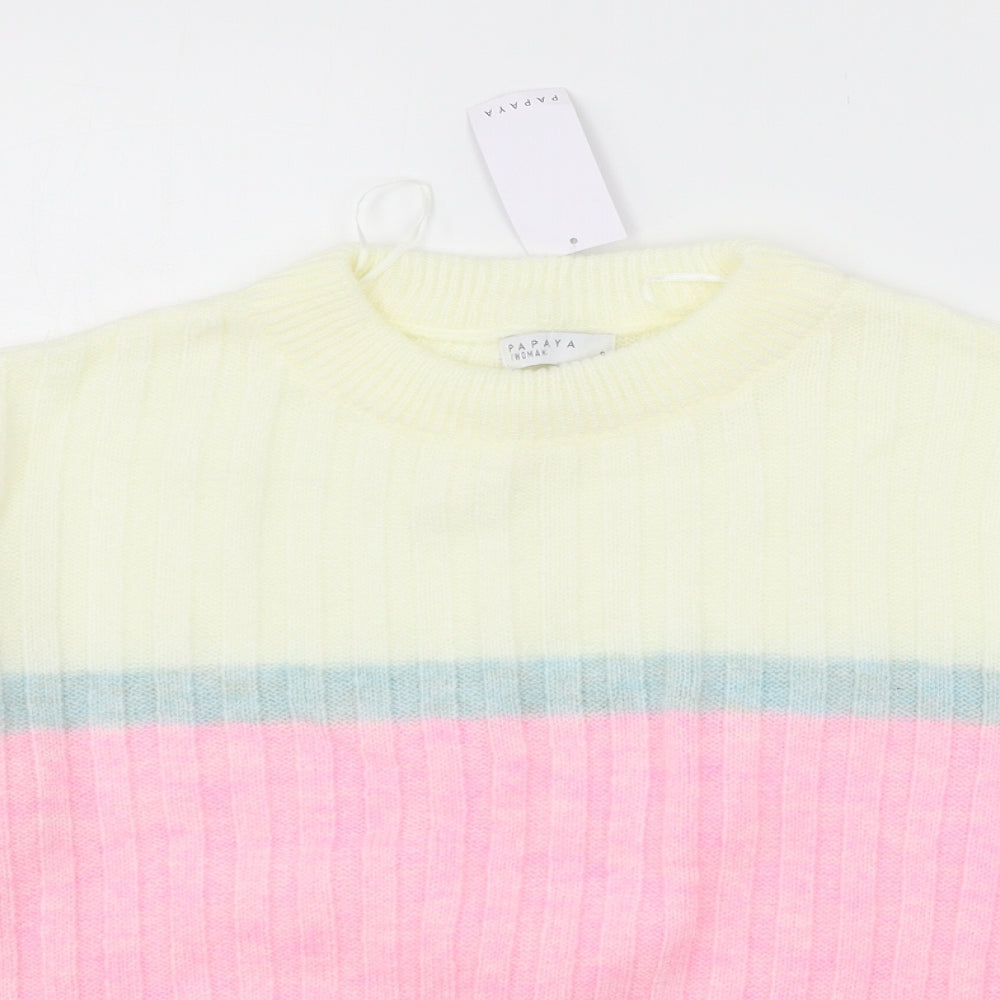 Papaya Womens Ivory Striped Knit Pullover Jumper Size S