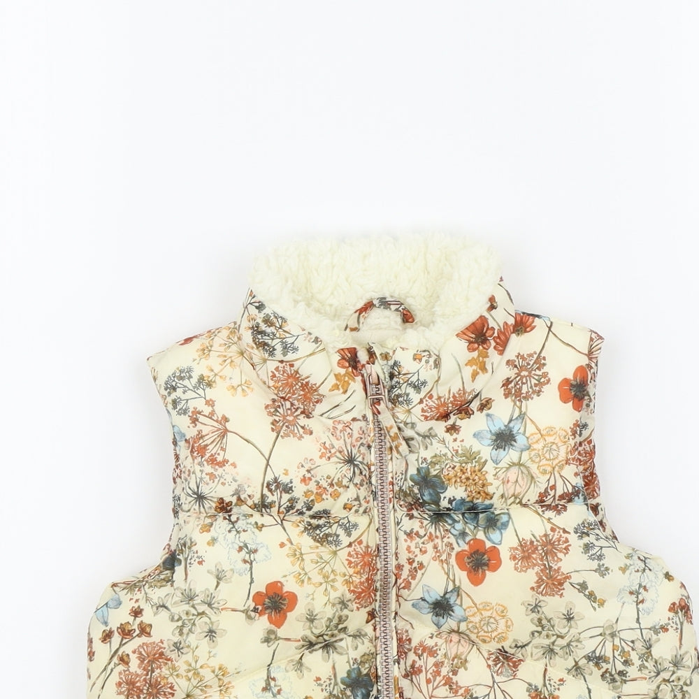 NEXT Girls Brown Floral  Basic Coat Waistcoat Size 2-3 Years