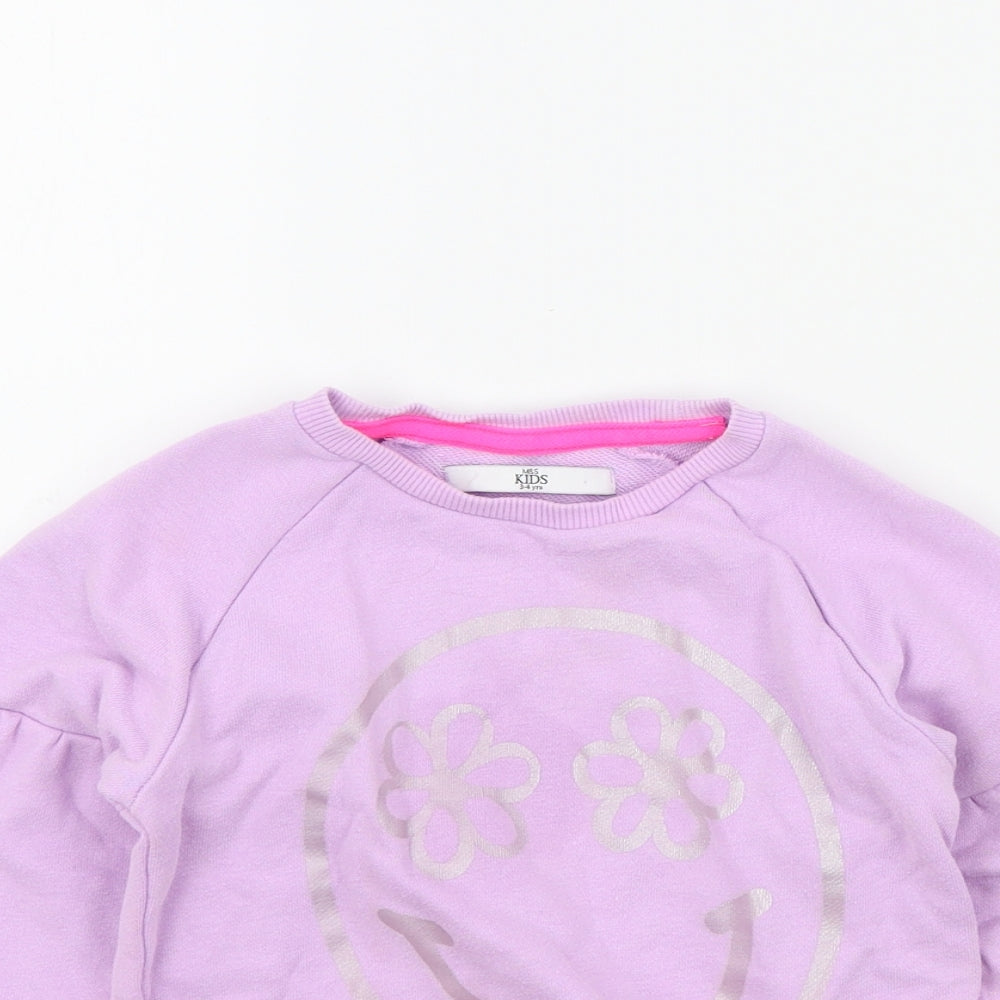 M&S Girls Purple Colourblock  Pullover Jumper Size 3-4 Years