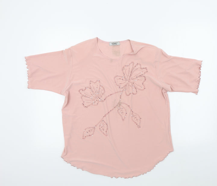 Sonic Womens Pink Colourblock  Basic T-Shirt Size 18