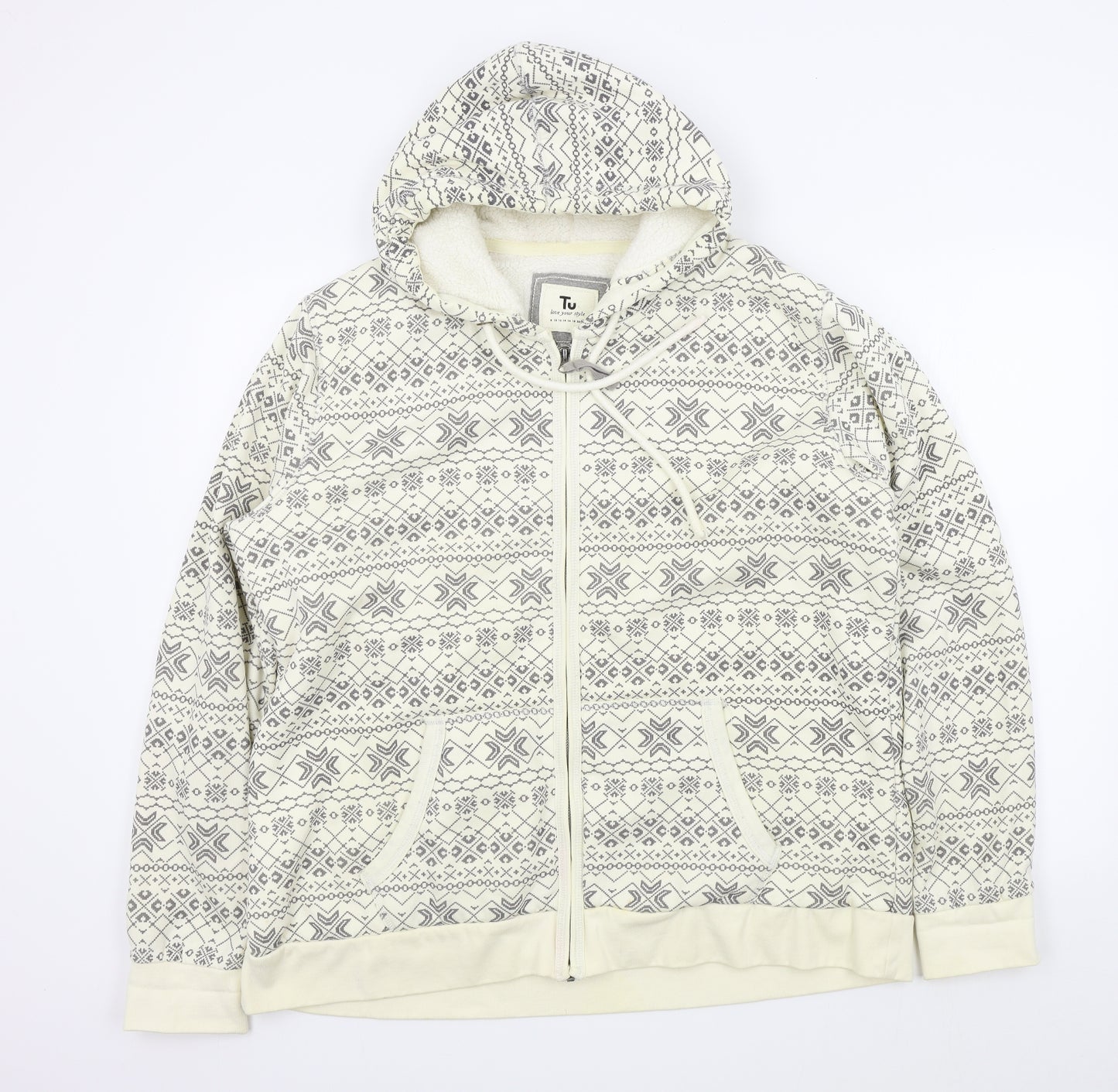 TU Womens Beige Geometric  Full Zip Jumper Size 22