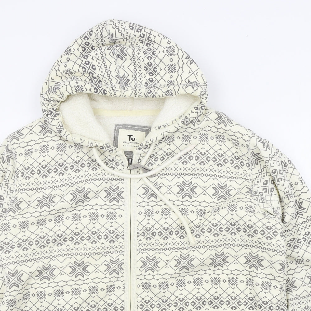 TU Womens Beige Geometric  Full Zip Jumper Size 22