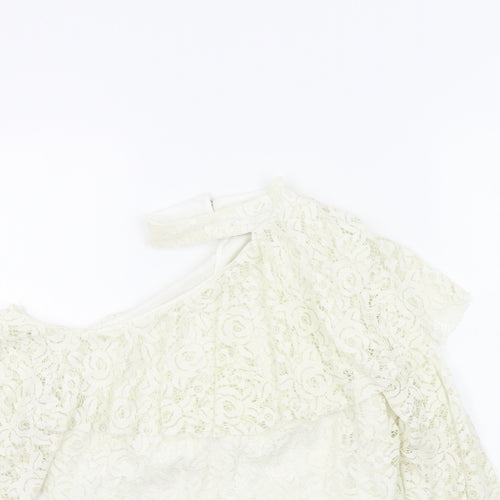 Very Womens White Geometric  Basic Blouse Size 10