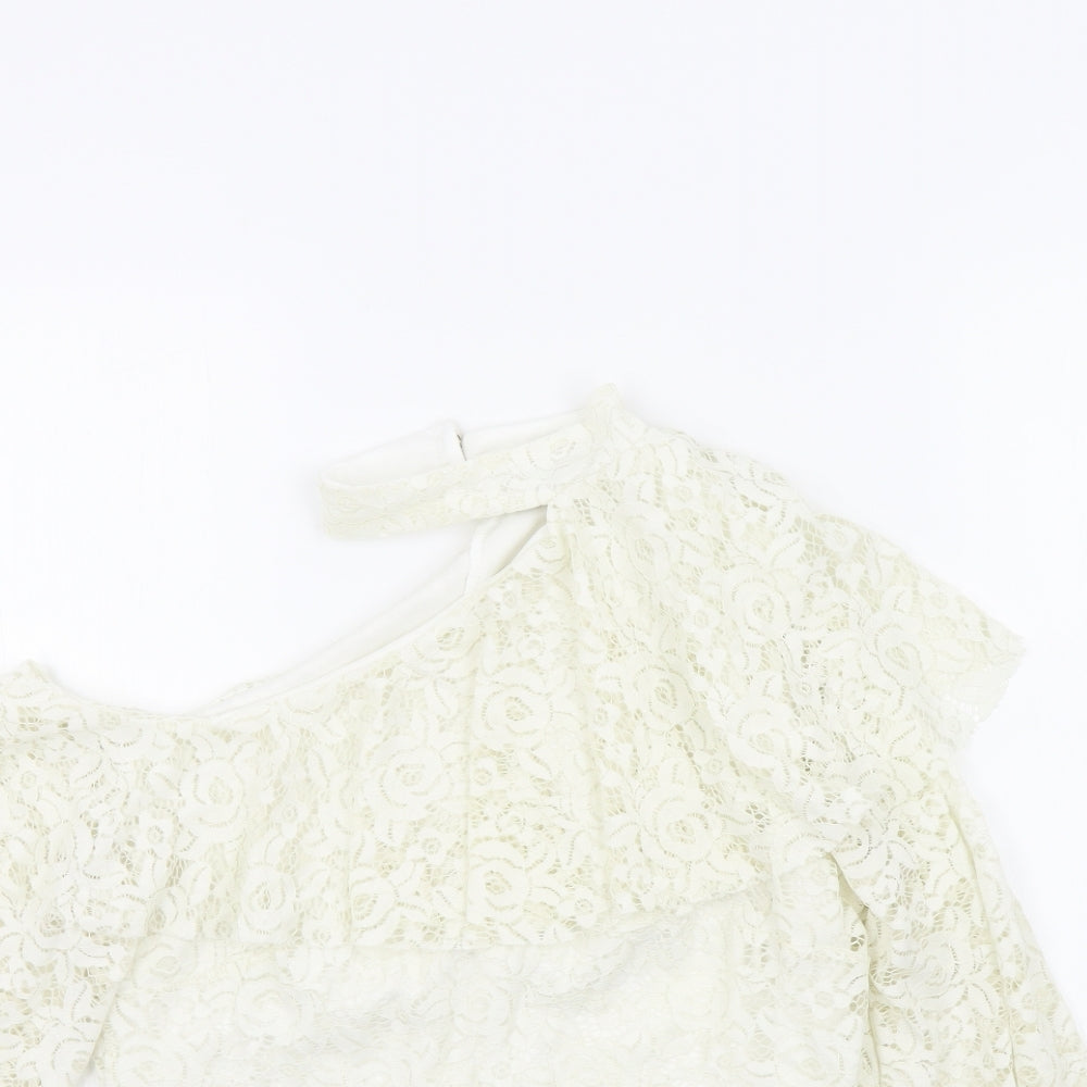 Very Womens White Geometric  Basic Blouse Size 10