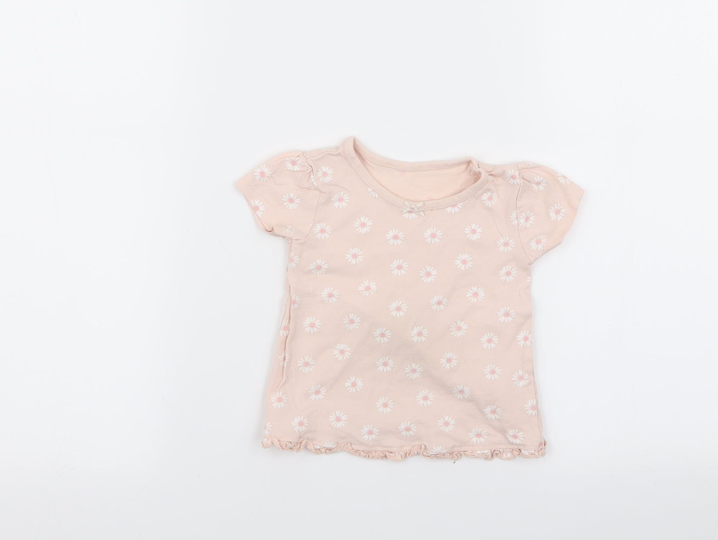 Asda George Girls Pink Floral  Basic T-Shirt Size 3-6 Months