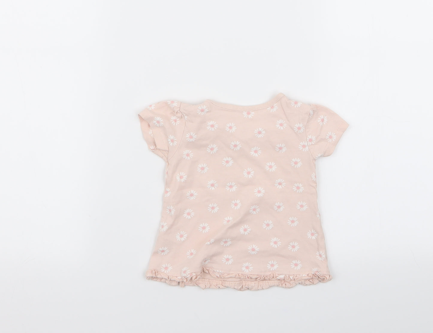 Asda George Girls Pink Floral  Basic T-Shirt Size 3-6 Months