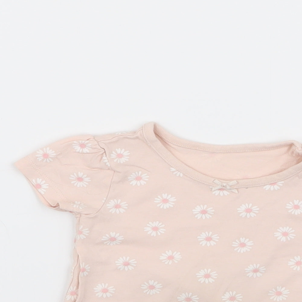 Asda George Girls Pink Floral  Basic T-Shirt Size 3-6 Months