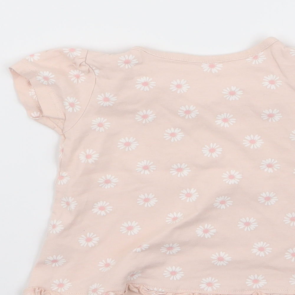 Asda George Girls Pink Floral  Basic T-Shirt Size 3-6 Months
