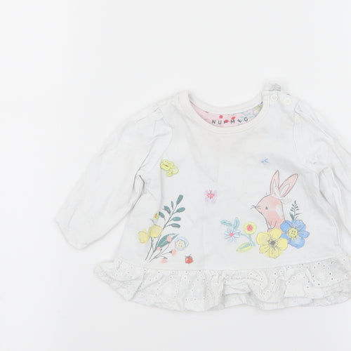 Nutmeg Girls White Floral  Basic T-Shirt Size 0-3 Months