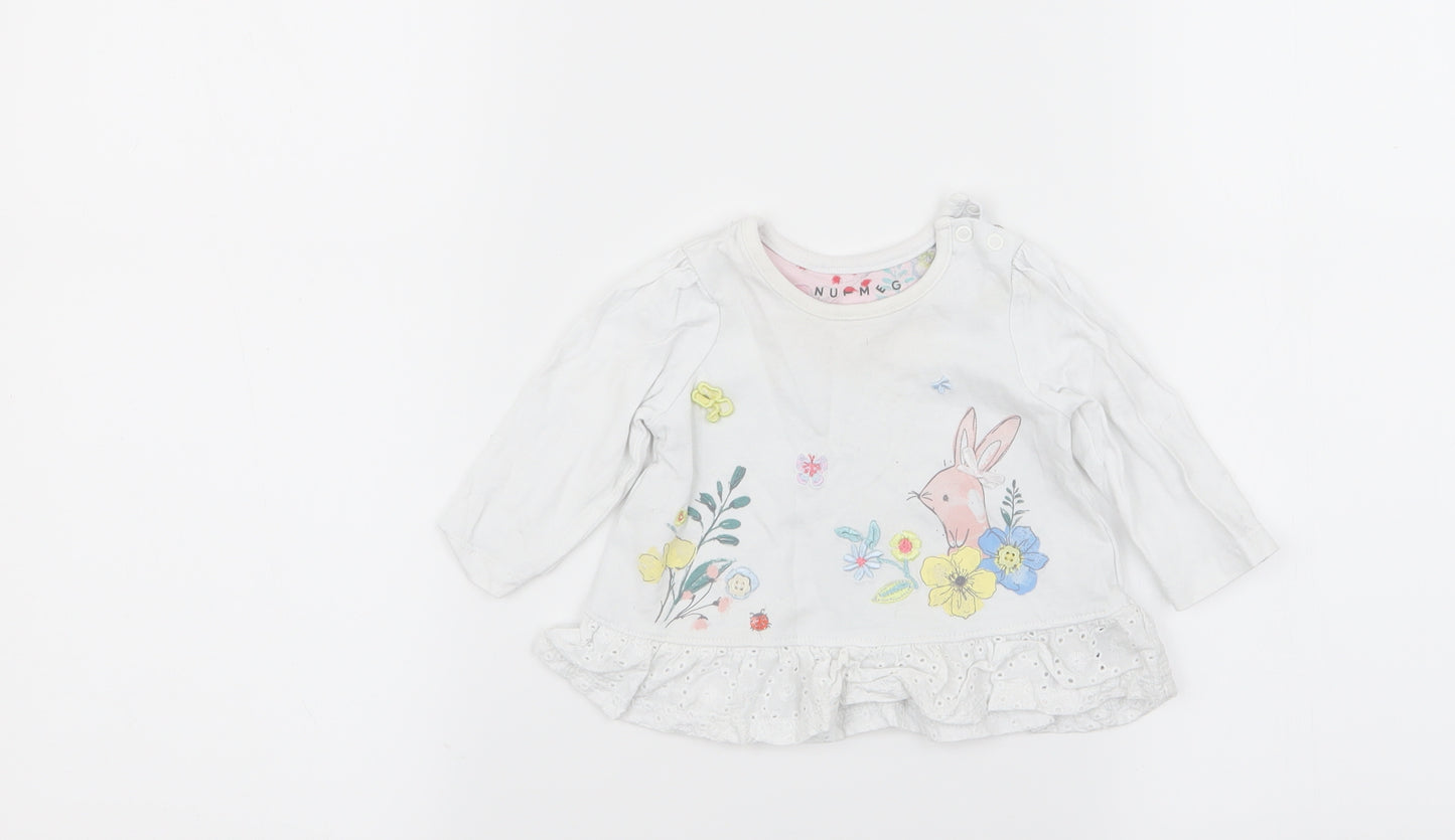 Nutmeg Girls White Floral  Basic T-Shirt Size 0-3 Months