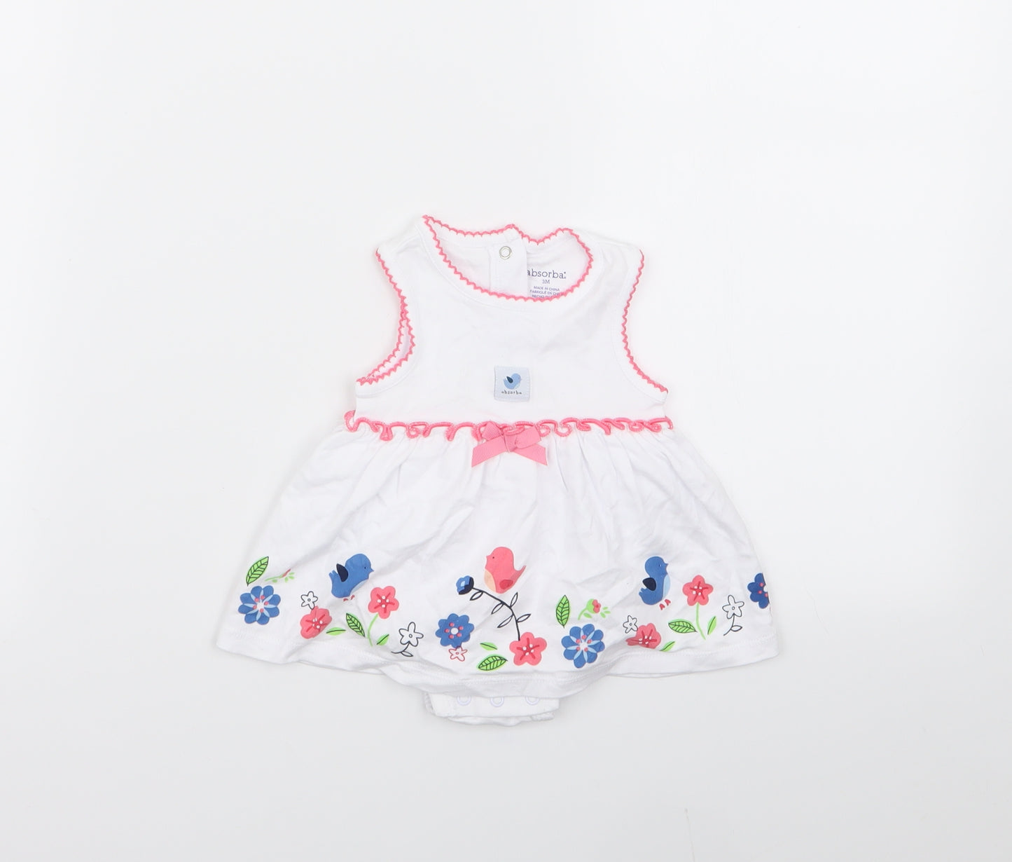 Absorba Girls White Floral  Fit & Flare  Size 0-3 Months