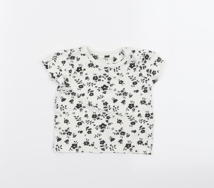nut,eg Girls White Floral  Basic T-Shirt Size 3-6 Months
