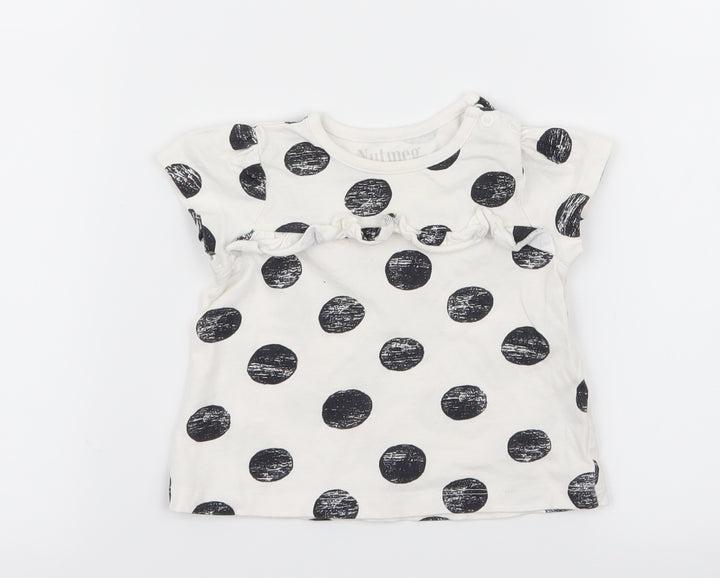 Nutmeg Girls White Polka Dot  Basic T-Shirt Size 3-6 Months