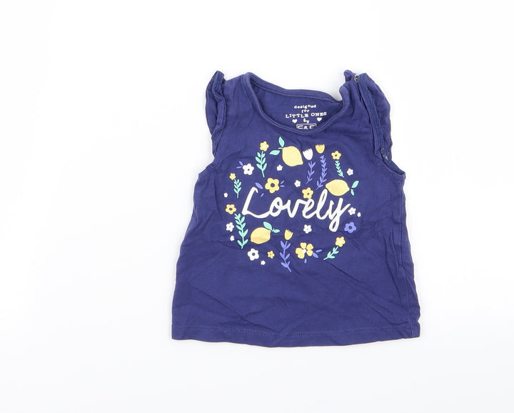 F&F Girls Blue Floral Basic Tank Size 0-3 Months