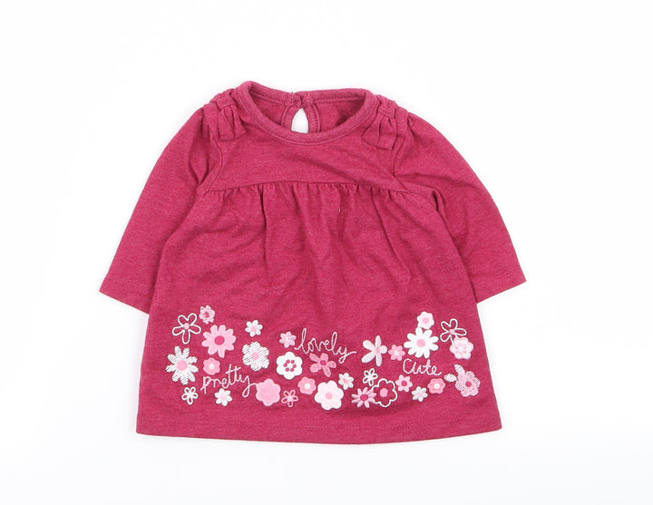 Asda George Girls Purple Floral  T-Shirt Dress  Size 0-3 Months
