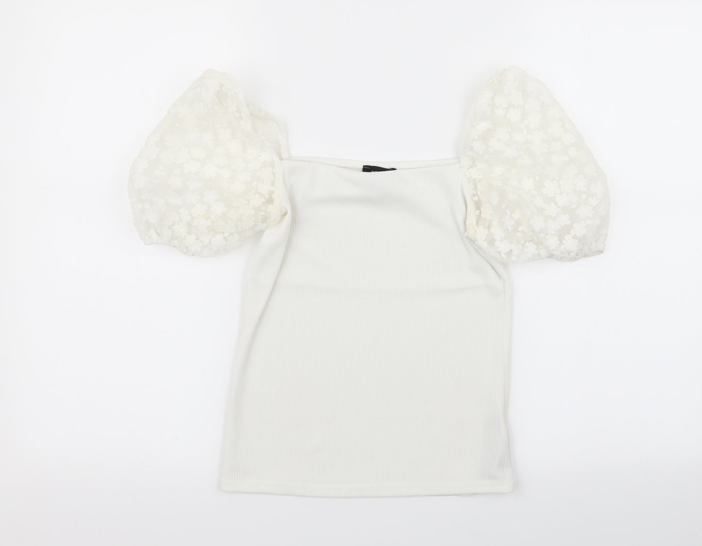 New Look Womens White Geometric  Basic T-Shirt Size 6