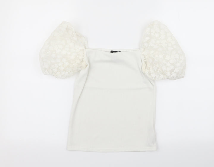 New Look Womens White Geometric  Basic T-Shirt Size 6