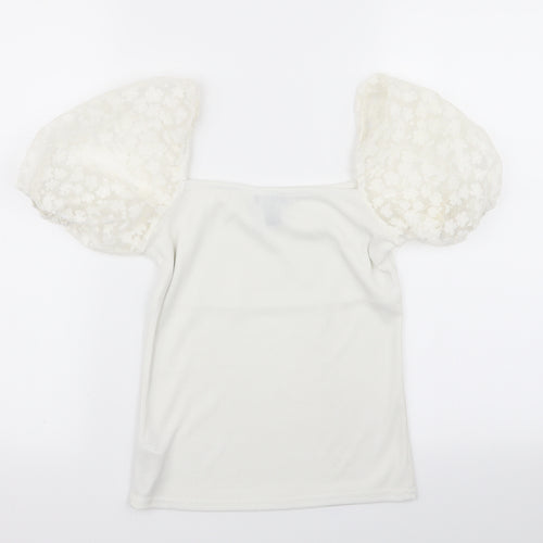 New Look Womens White Geometric  Basic T-Shirt Size 6
