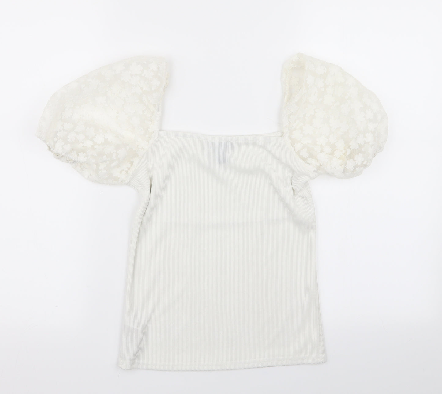 New Look Womens White Geometric  Basic T-Shirt Size 6