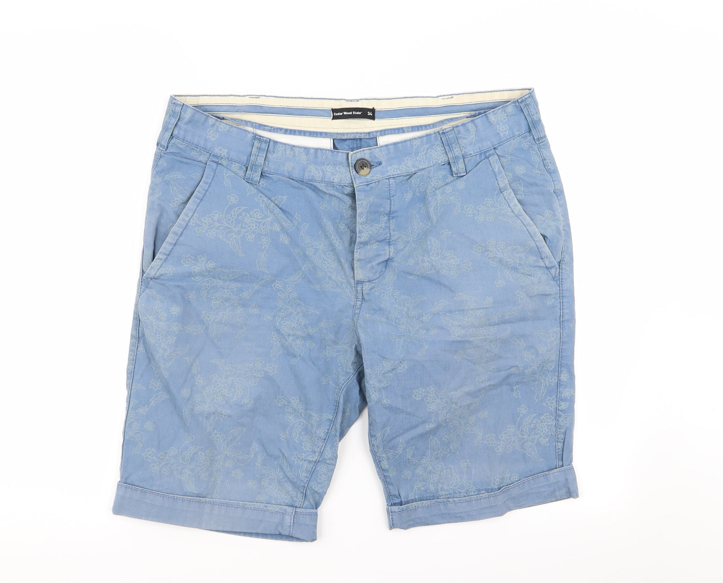 Cedar Wood State Mens Blue Geometric  Chino Shorts Size 34 in