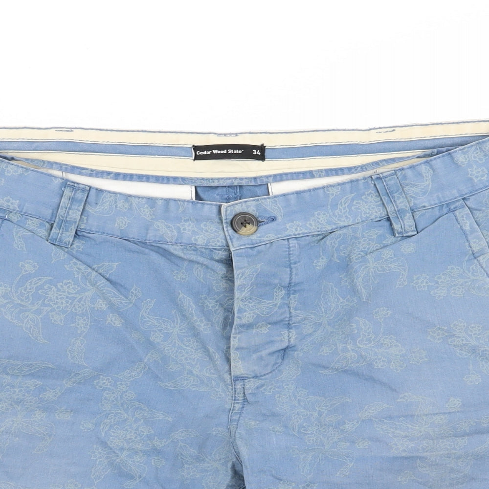 Cedar Wood State Mens Blue Geometric  Chino Shorts Size 34 in
