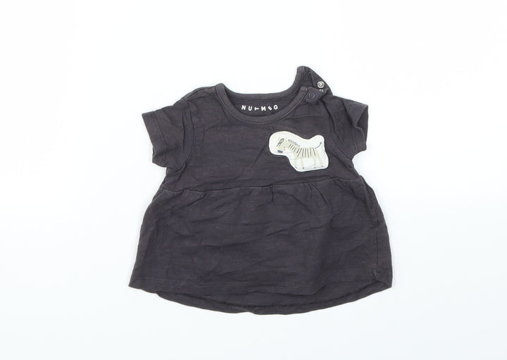 Nutmeg Girls Grey Animal Print  Basic T-Shirt Size 0-3 Months