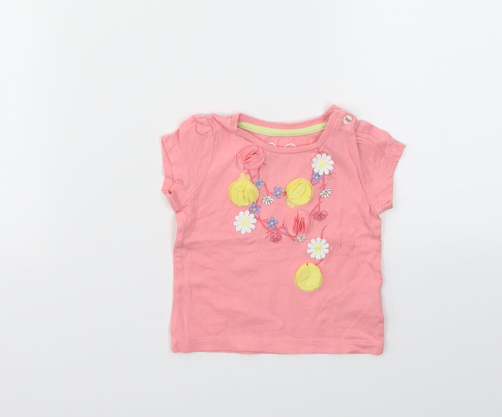 M Girls Pink Floral Basic T-Shirt Size 3-6 Months