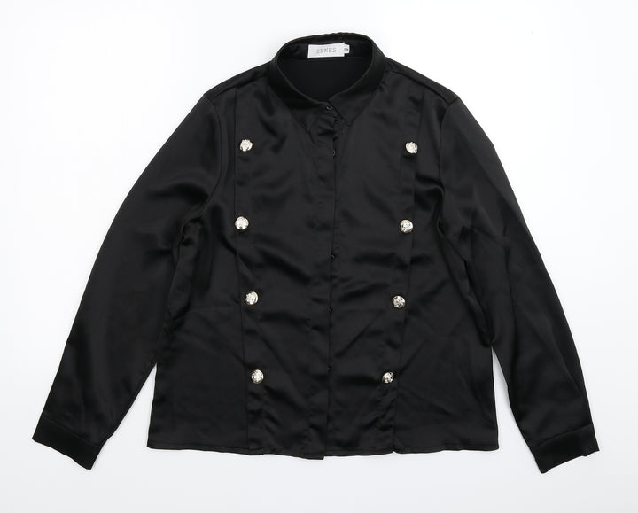 Senes Womens Black Basic Button-Up Size M