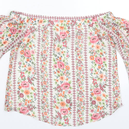 Very Womens White Floral  Basic Blouse Size 8