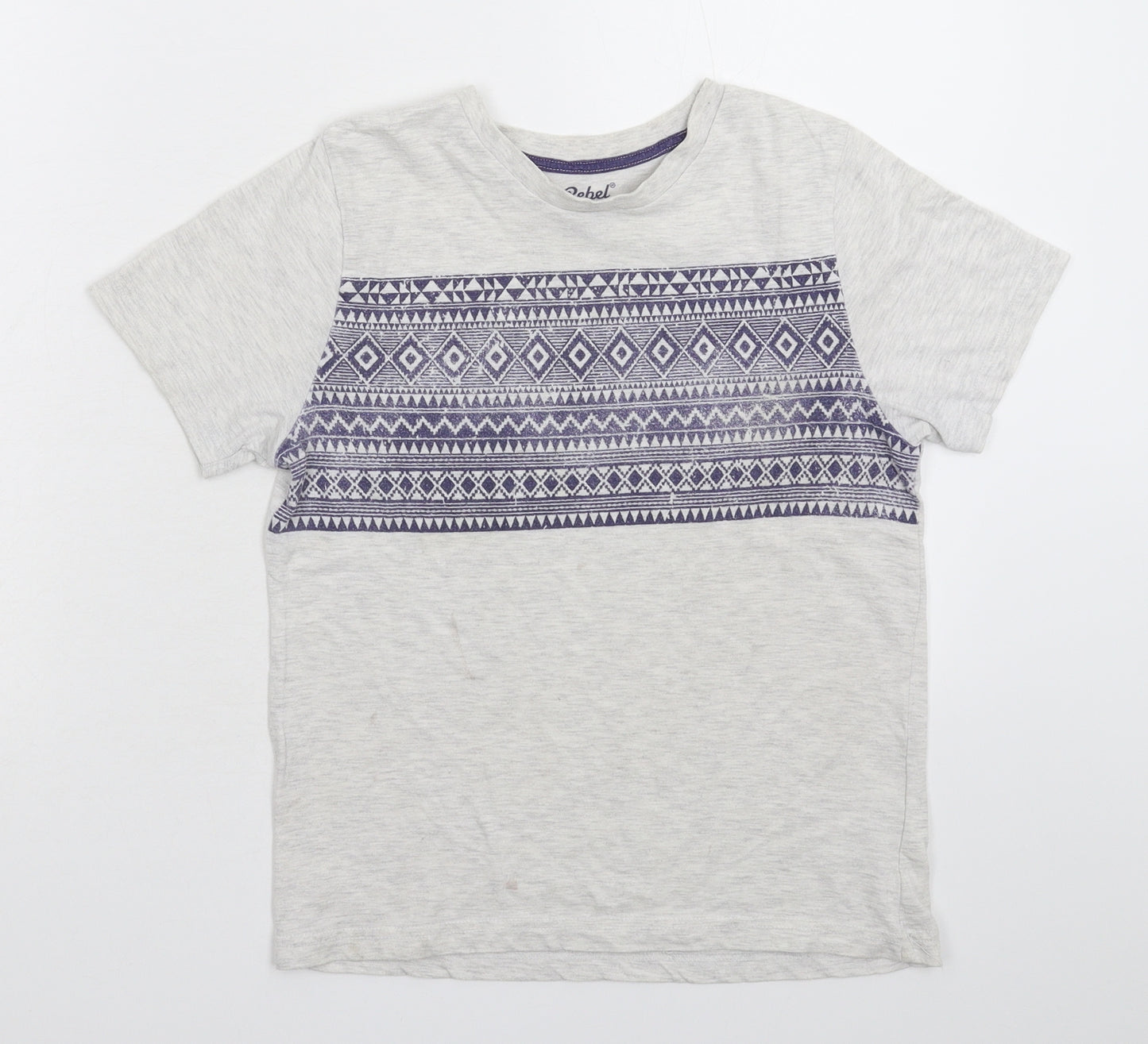 Rebel Boys Grey Geometric  Basic T-Shirt Size 11-12 Years