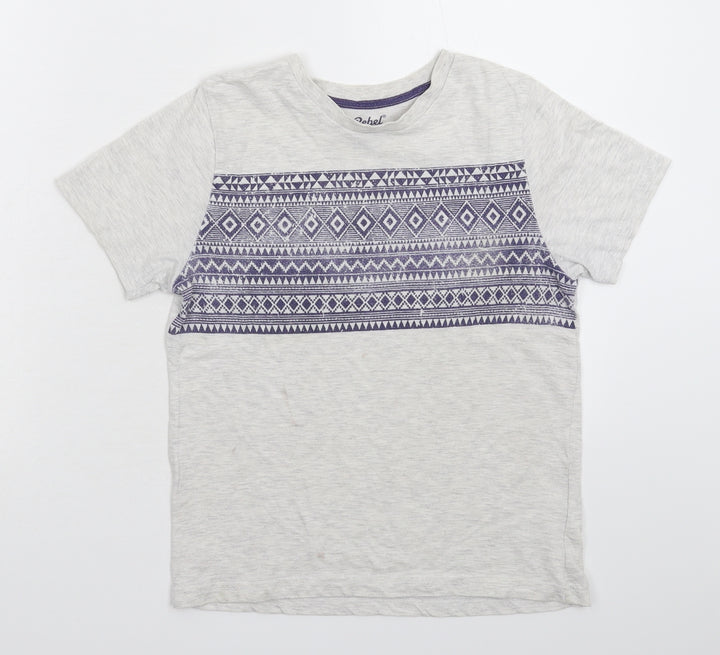 Rebel Boys Grey Geometric  Basic T-Shirt Size 11-12 Years