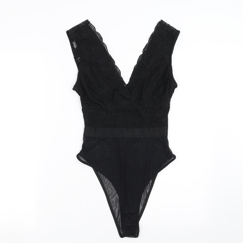 New Look Womens Black Floral  Bodysuit One-Piece Size 6