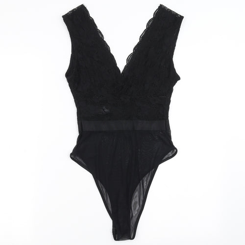 New Look Womens Black Floral  Bodysuit One-Piece Size 6