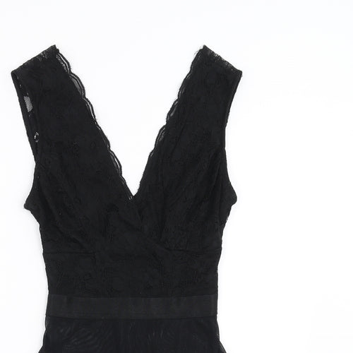 New Look Womens Black Floral  Bodysuit One-Piece Size 6