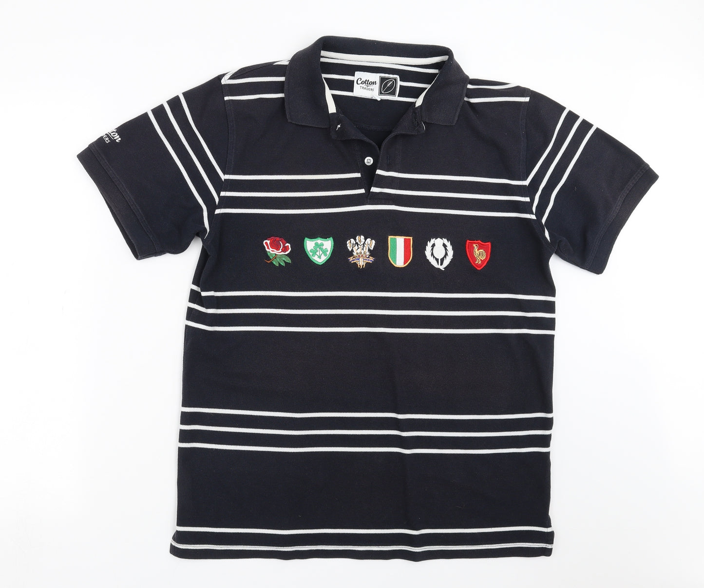 Cotton Traders Mens Blue Striped   Polo Size M  - rubgy